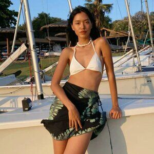 COCO DE CHOM Seashell Tie dye mini wrap skirt - Black/Green NWOT